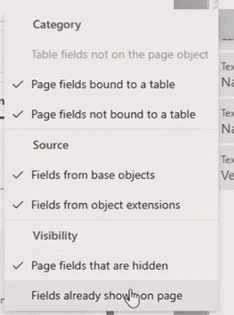 Choosing a field on Business Central