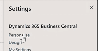 How to locate the personalise button on Business Central