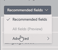 The recommended field option on Business Central