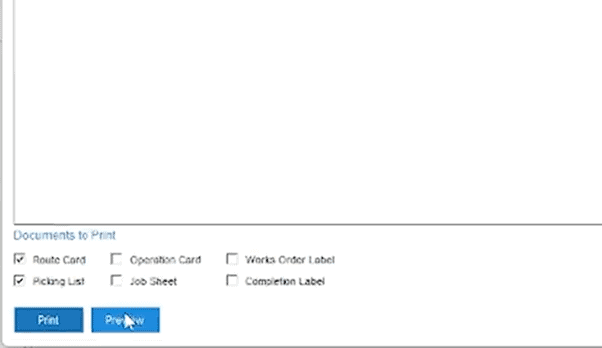 route card, picking list printing view in Cim50